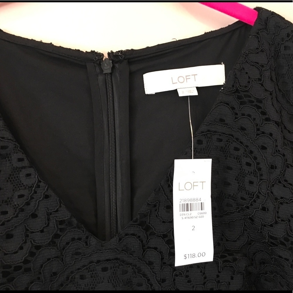 NWT loft Ann Taylor Lace black Sheath Dress long sleeve v neck size 2 - Picture 3 of 4